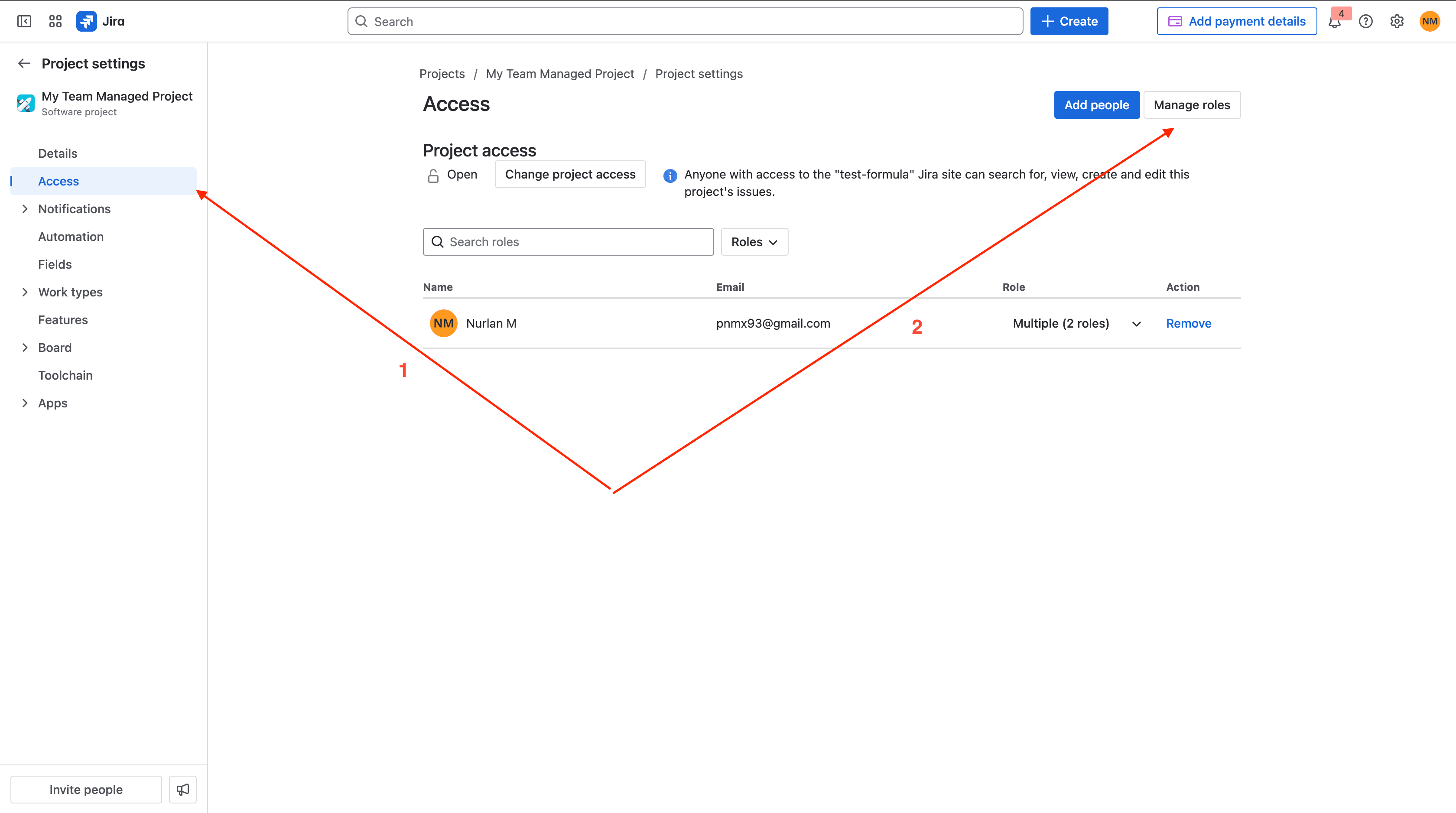 Tick checklist for Jira - access page for team managed project