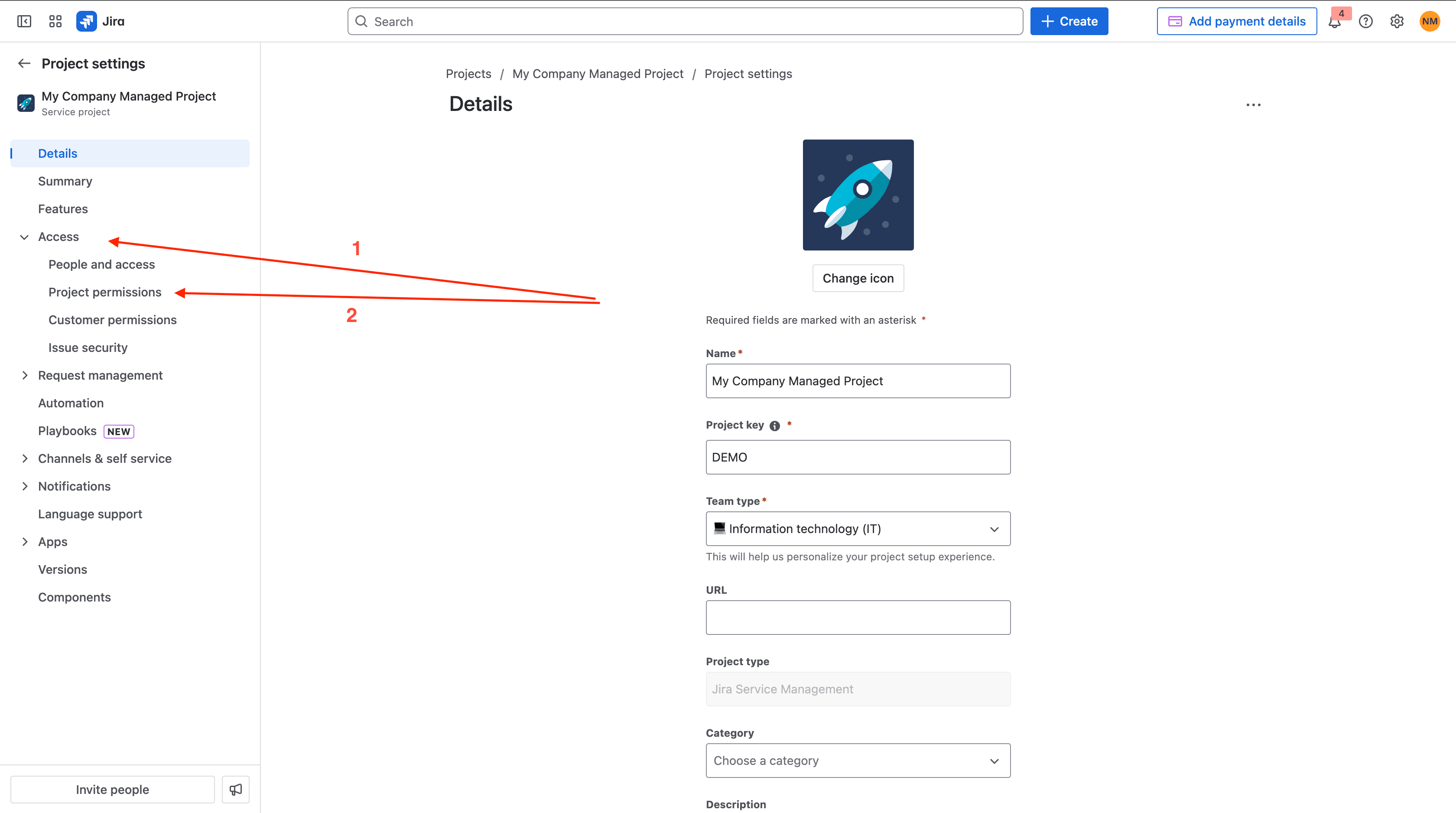 Tick checklist for Jira - project permissions for company managed project