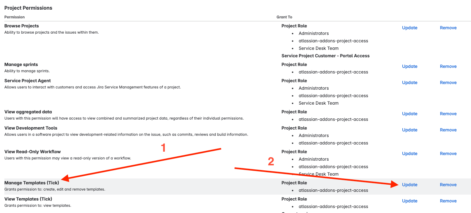 Tick checklist for Jira - update template permissions for company managed project