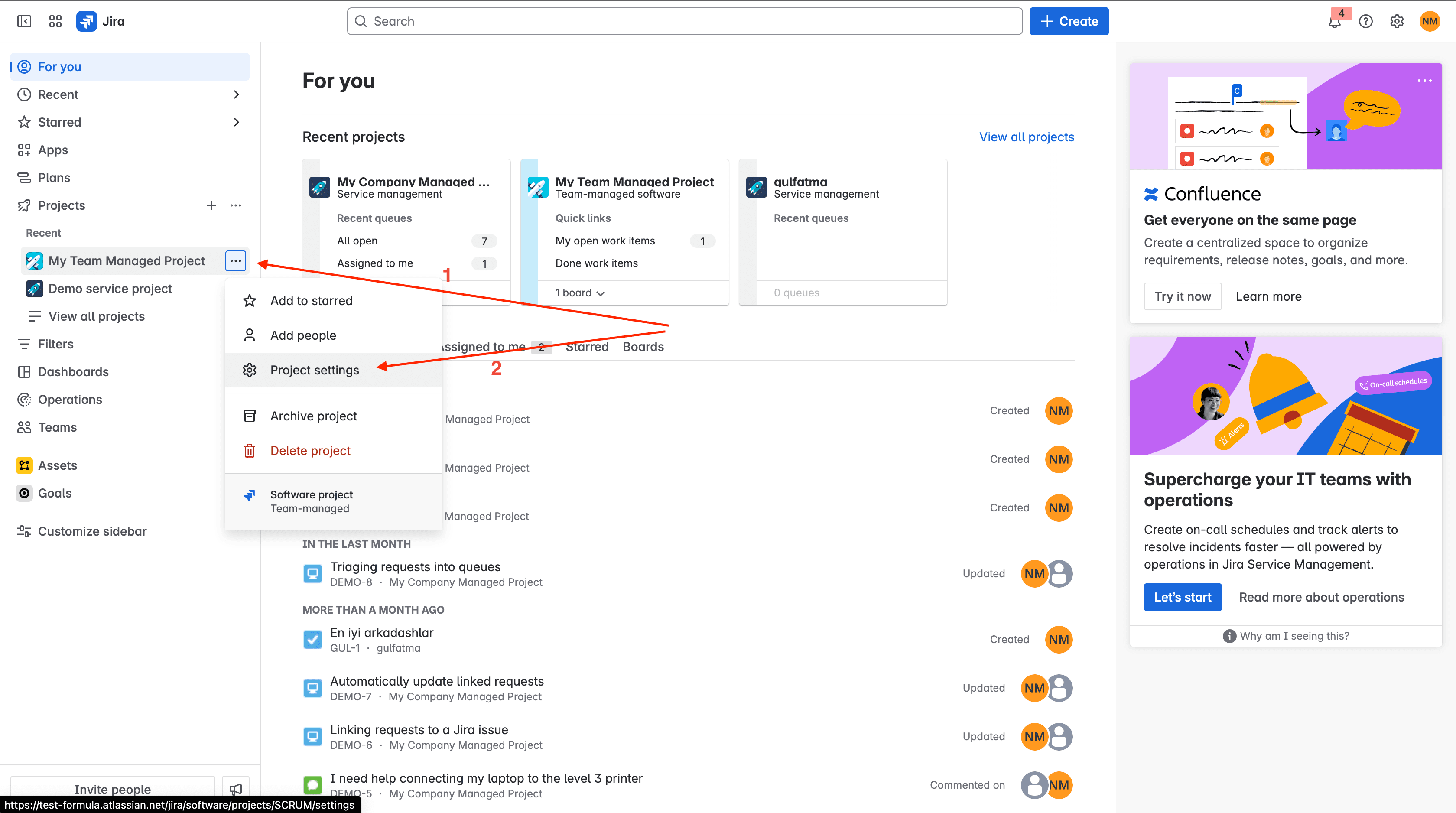 Tick checklist for Jira - Team Managed Project Settings
