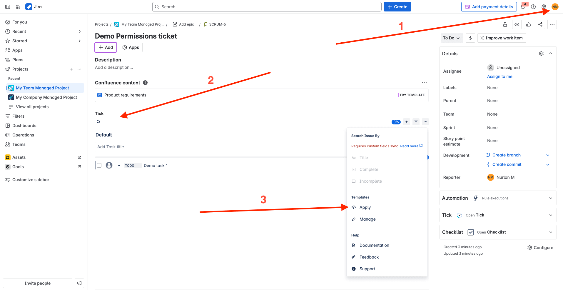 Tick checklist for Jira - custom permissions applied