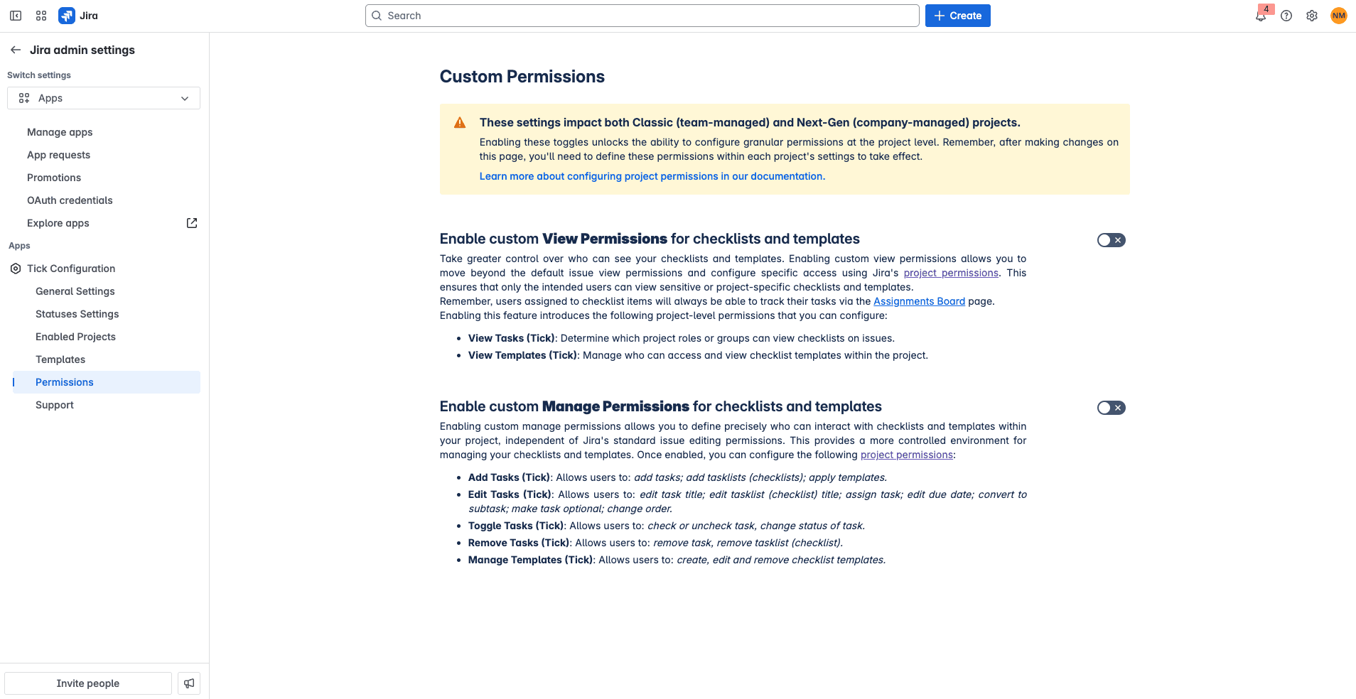 Tick checklist for Jira - custom View Permissions enabled