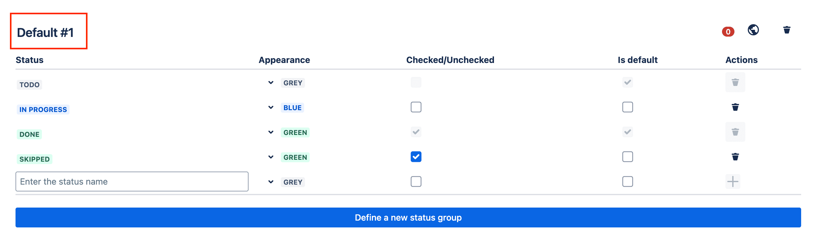 Tick checklist for Jira - workflow admin page - status group title