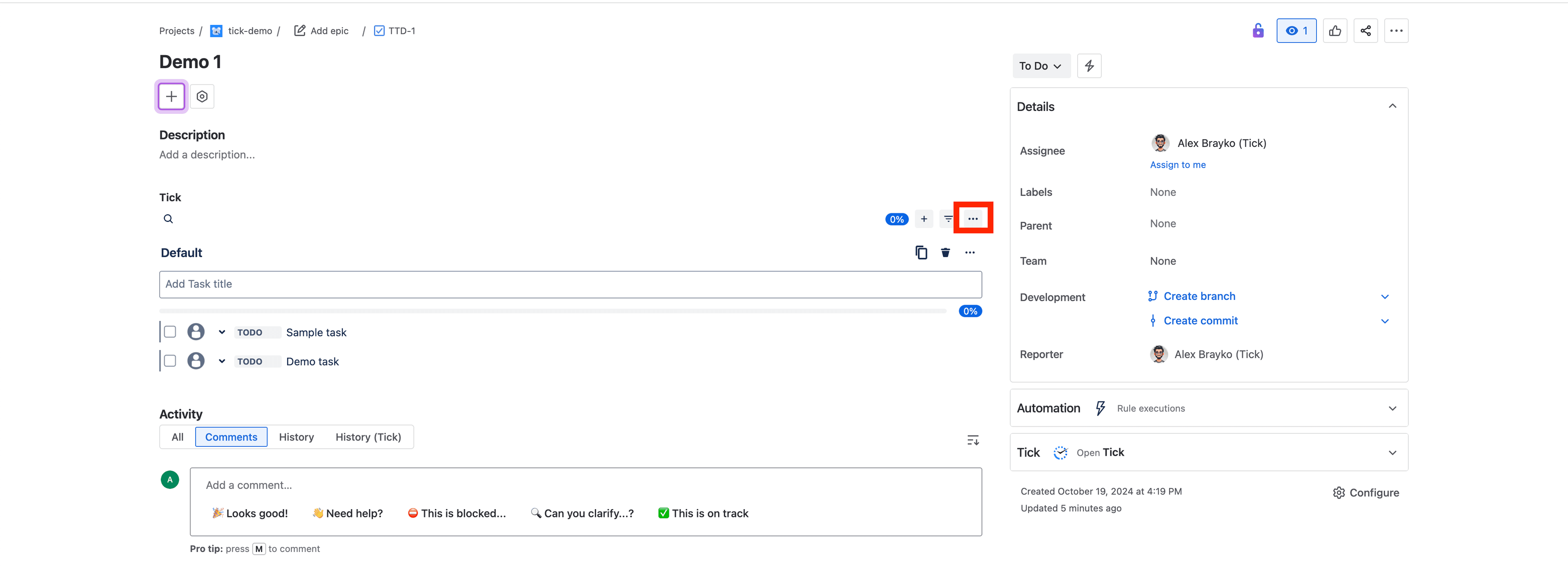 Tick checklist for Jira - app menu location