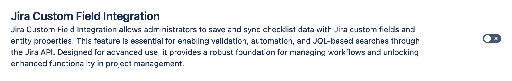 Overview of projects Jira Custom Field Integration
