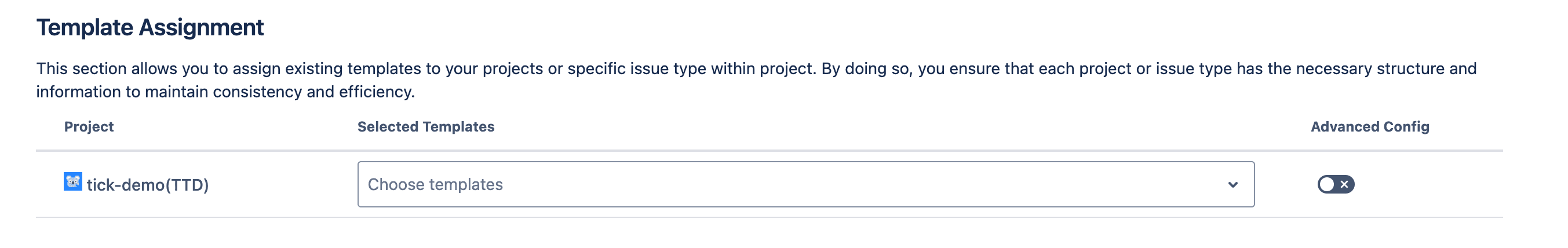 Tick checklist for Jira - template admin page - assignment section