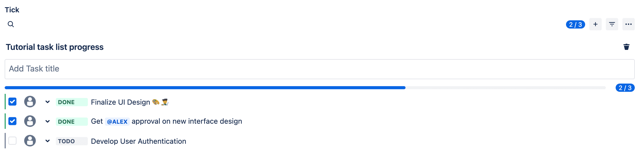 individual and totaltask statistics task lists progress color code blue in progress