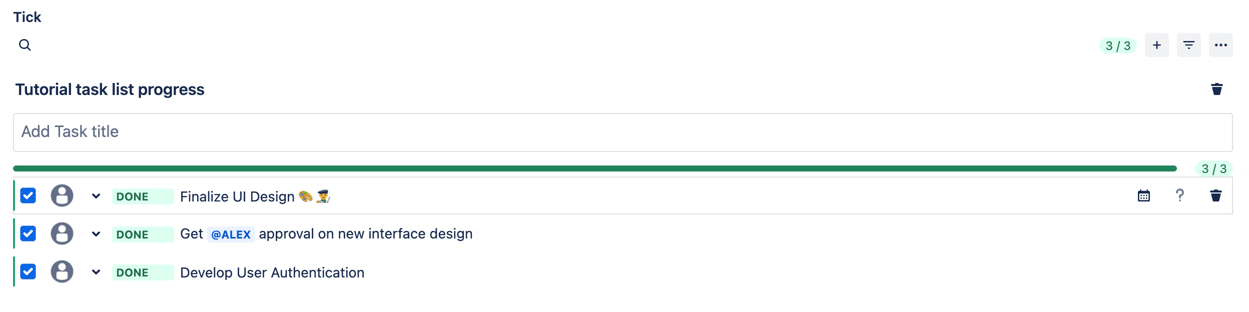 individual and totaltask statistics task lists progress color code blue in progress