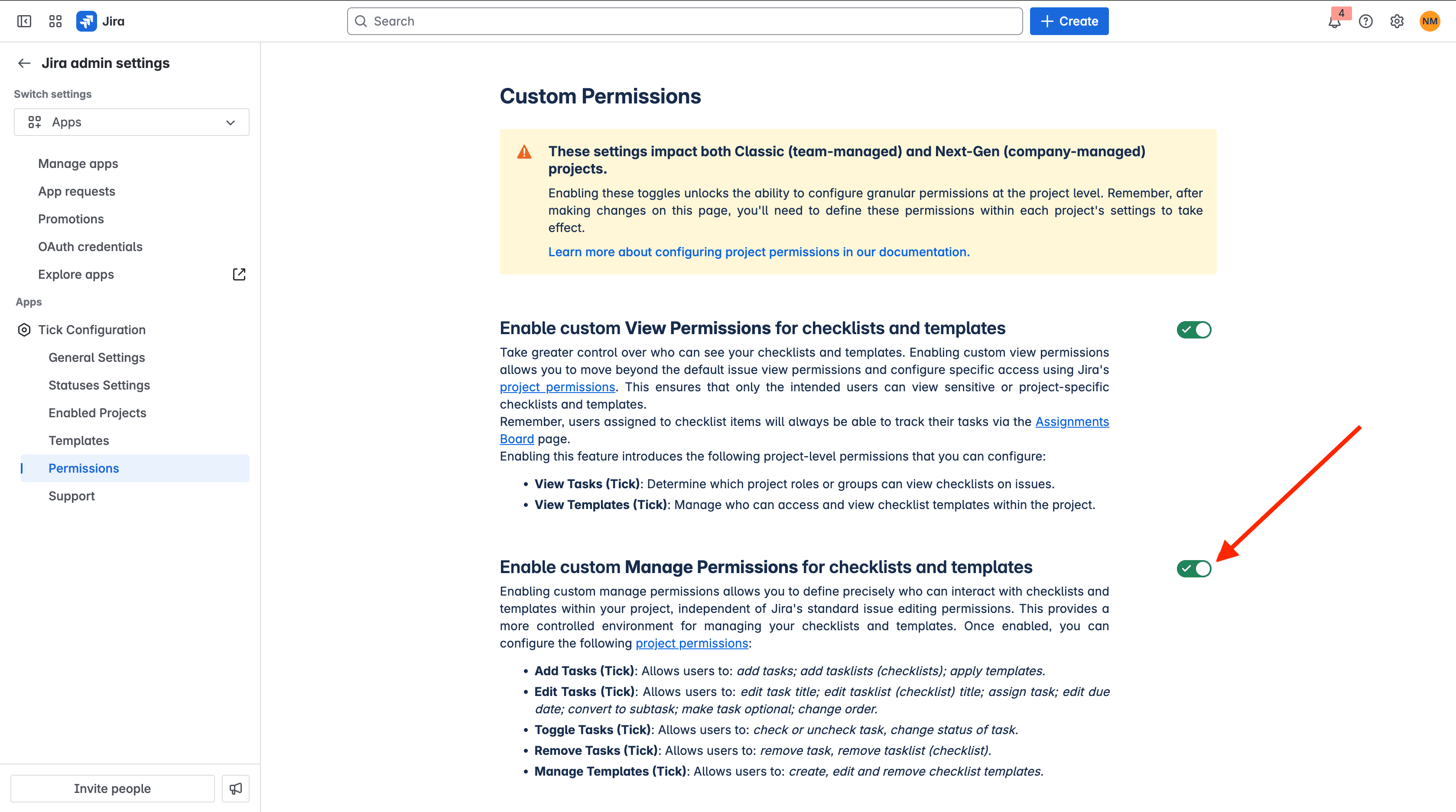 Tick checklist for Jira - custom View Permissions enabled