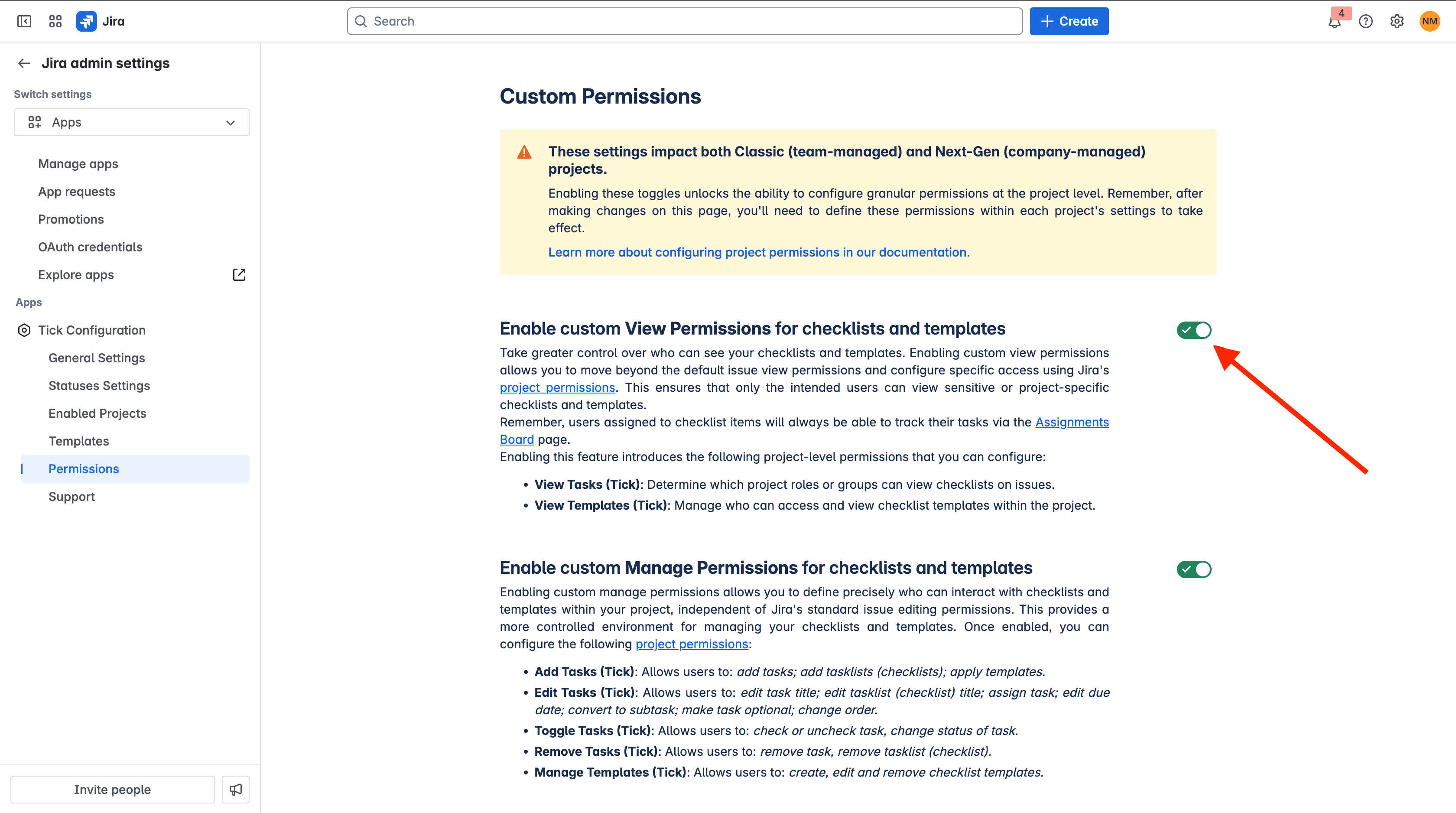 Tick checklist for Jira - custom View Permissions enabled