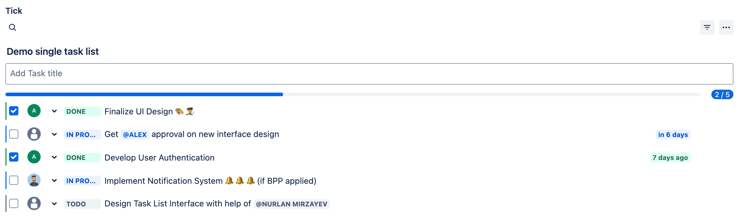 Demonstration of multiple task list disabled