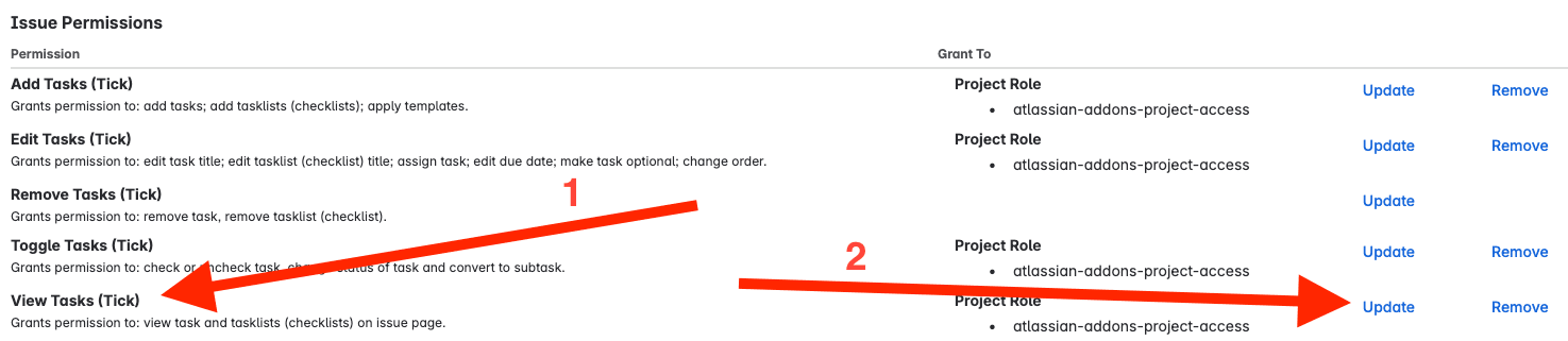 Tick checklist for Jira - issue permissions for company managed project
