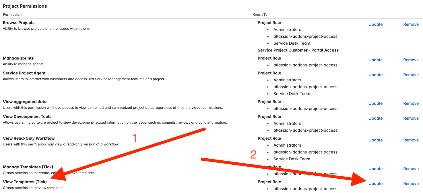 Tick checklist for Jira - update template permissions for company managed project