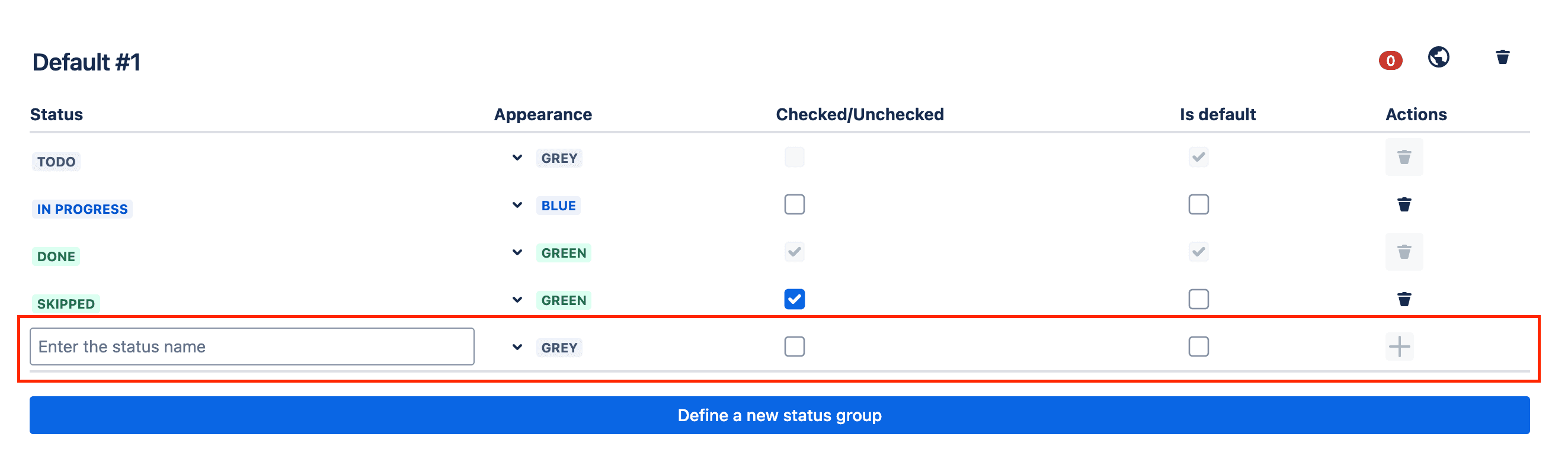 Tick checklist for Jira - status group assignment section