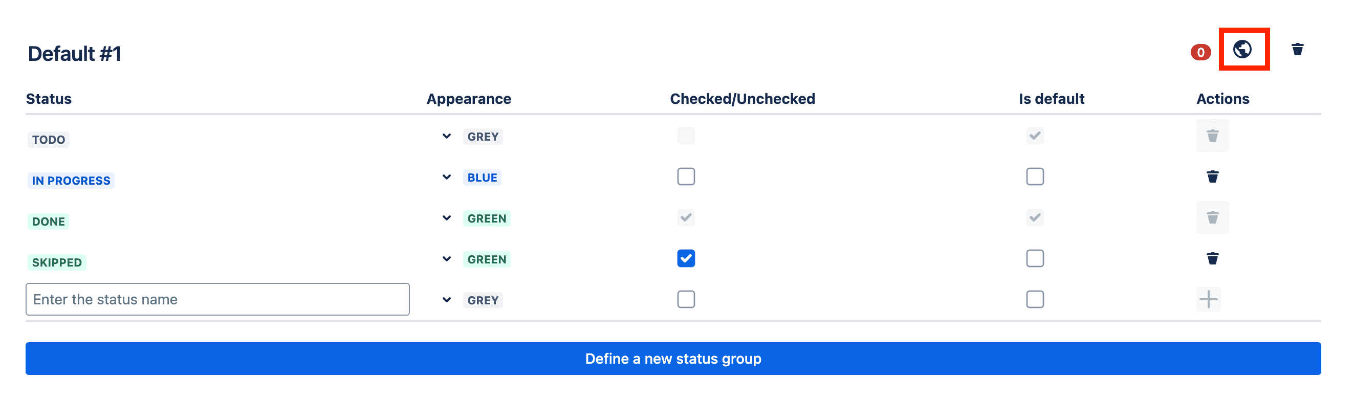 Tick checklist for Jira - workflow admin page - status group global group