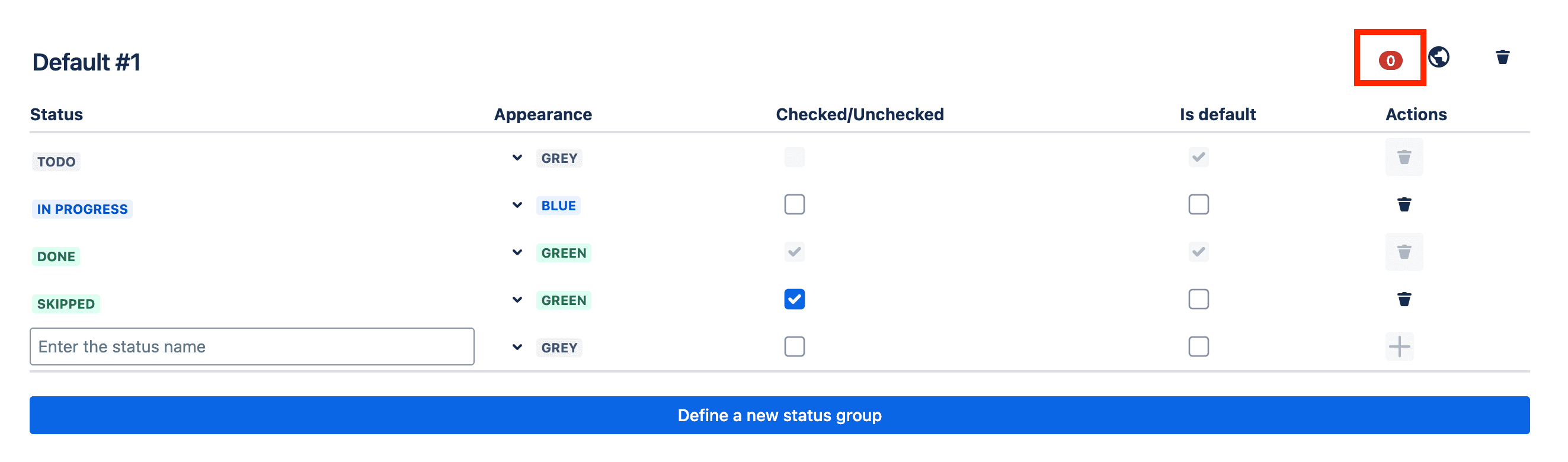 Tick checklist for Jira - workflow admin page - status group assignment badge