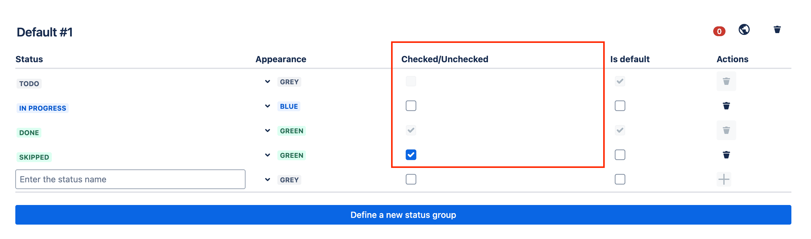 Tick checklist for Jira - status group - status checkbox state