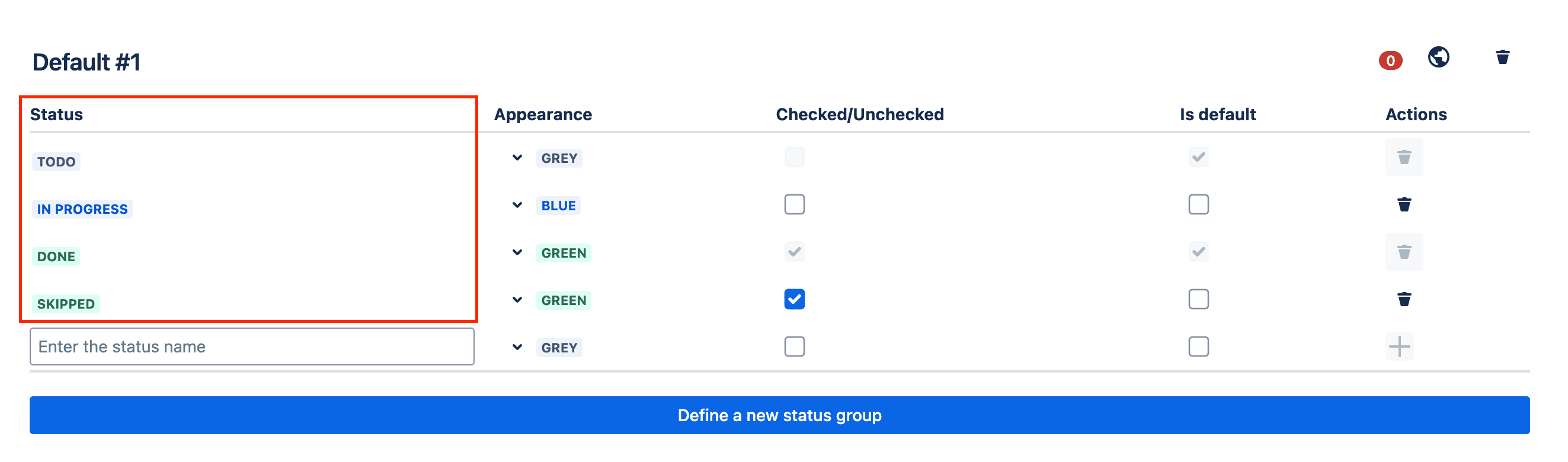 Tick checklist for Jira - status group - status title