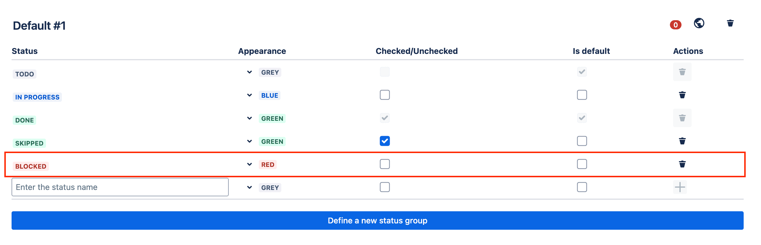 Tick checklist for Jira - status group - newly created status named blocked