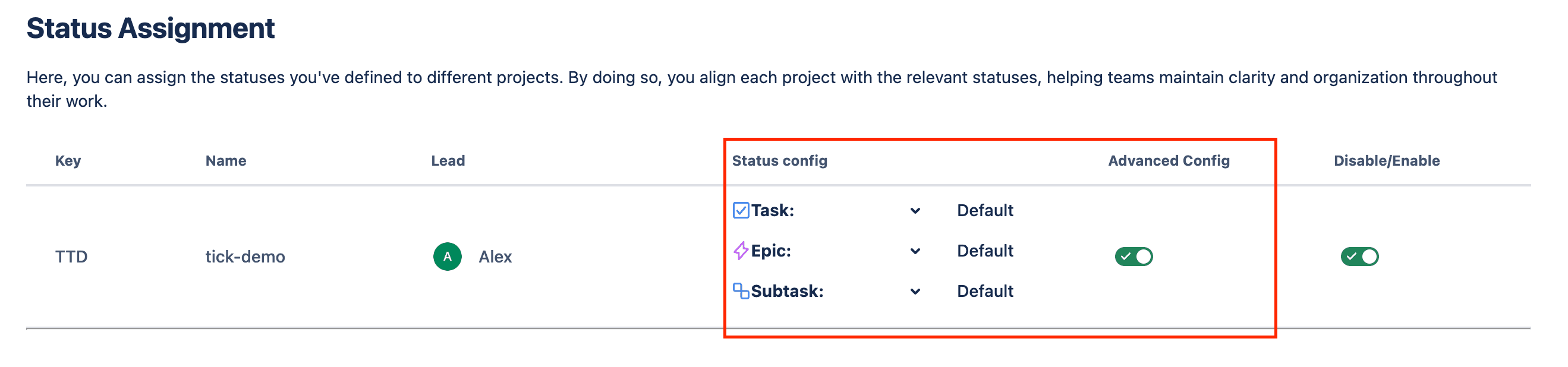 Tick checklist for Jira - status group assignment section - advanced config toggle enabled